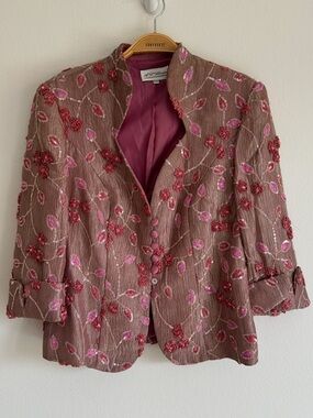 Vintage A.S. Seleccion Blazer Embroidered Floral Pink Fairy Whimsigoth Sequin